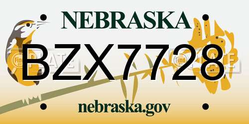 BZX7728 Nebraska License Plate