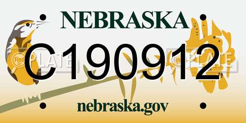 C190912 Nebraska License Plate