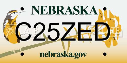 C25ZED Nebraska License Plate