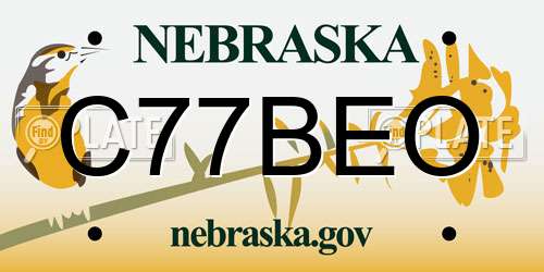 C77BEO Nebraska License Plate