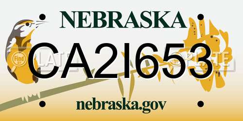 CA2I653 Nebraska License Plate