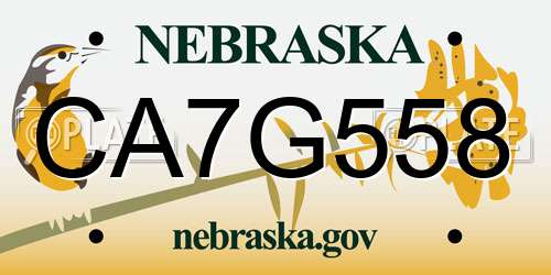 CA7G558 Nebraska License Plate
