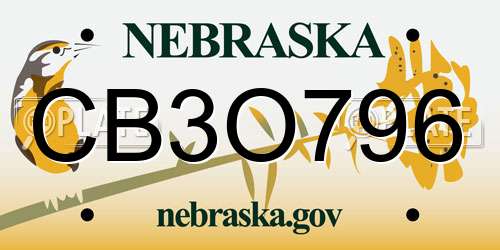 CB3O796 Nebraska License Plate