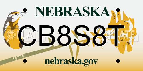 CB8S8T Nebraska License Plate