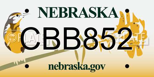 CBB852 Nebraska License Plate