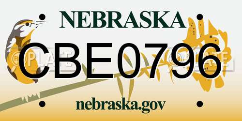 CBE0796 Nebraska License Plate