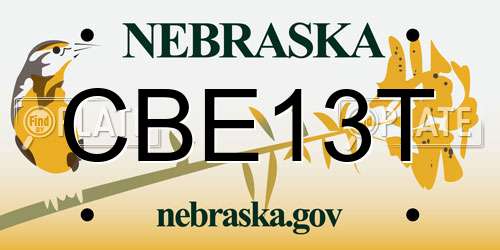 CBE13T Nebraska License Plate