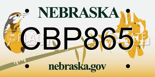 CBP865 Nebraska License Plate