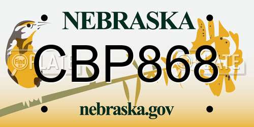 CBP868 Nebraska License Plate