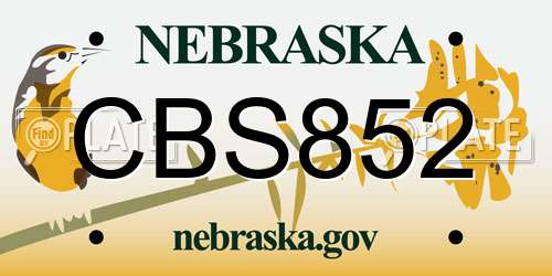 CBS852 Nebraska License Plate