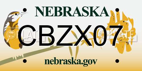 CBZX07 Nebraska License Plate