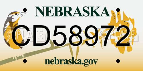 CD58972 Nebraska License Plate
