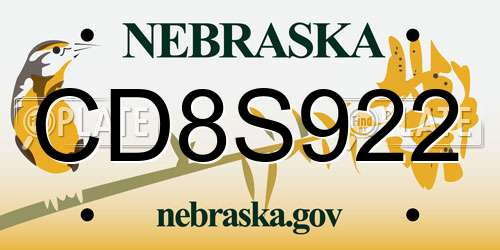 CD8S922 Nebraska License Plate