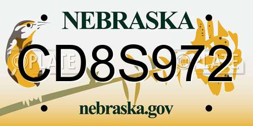 CD8S972 Nebraska License Plate