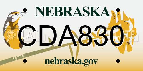 CDA830 Nebraska License Plate