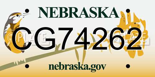 CG74262 Nebraska License Plate