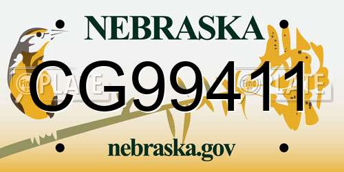 CG99411 Nebraska License Plate
