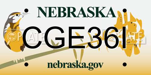 CGE36I Nebraska License Plate