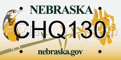 CHQ130 Nebraska License Plate