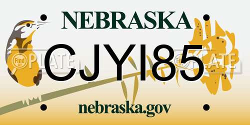 CJYI85 Nebraska License Plate