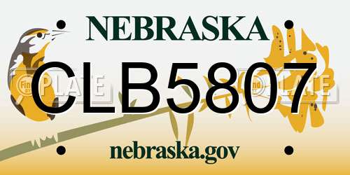 CLB5807 Nebraska License Plate