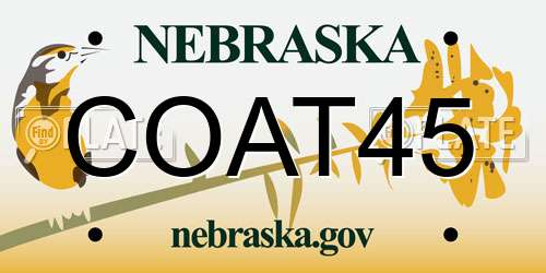 COAT45 Nebraska License Plate