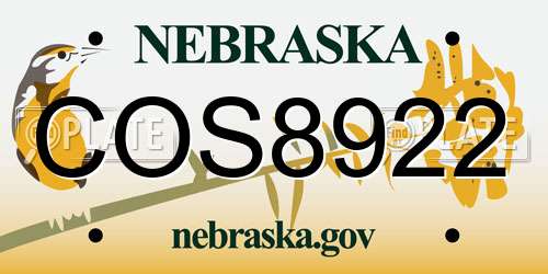 COS8922 Nebraska License Plate