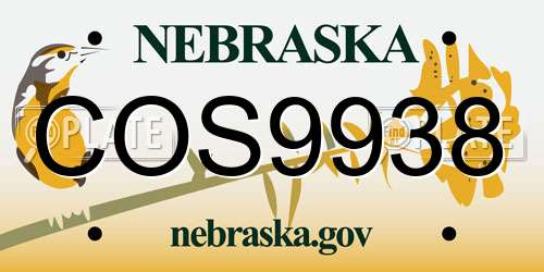 COS9938 Nebraska License Plate