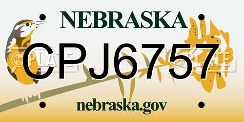 CPJ6757 Nebraska License Plate