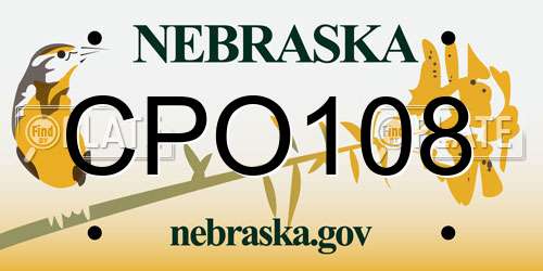 CPO108 Nebraska License Plate