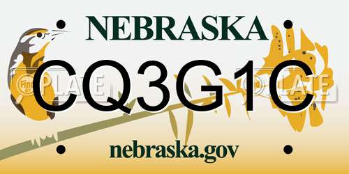 CQ3G1C Nebraska License Plate