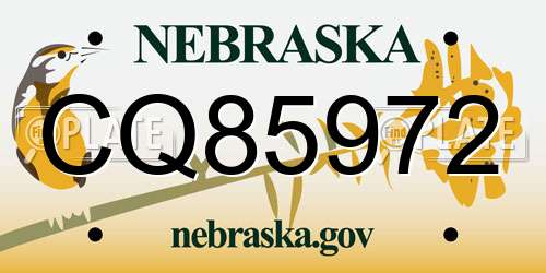 CQ85972 Nebraska License Plate
