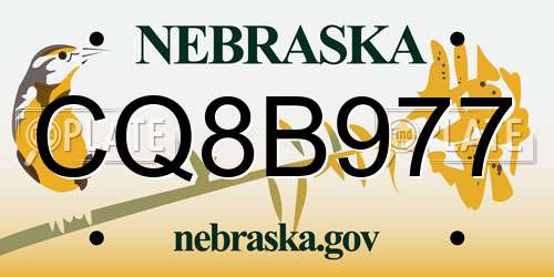 CQ8B977 Nebraska License Plate
