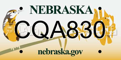 CQA830 Nebraska License Plate