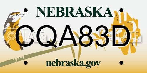 CQA83D Nebraska License Plate