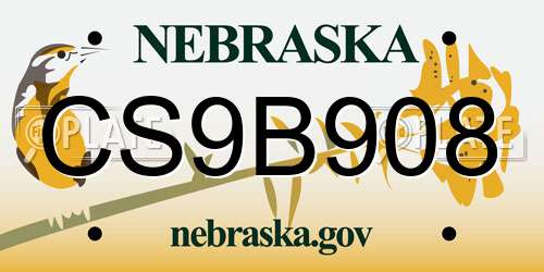 CS9B908 Nebraska License Plate