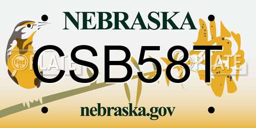 CSB58T Nebraska License Plate