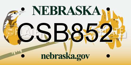 CSB852 Nebraska License Plate