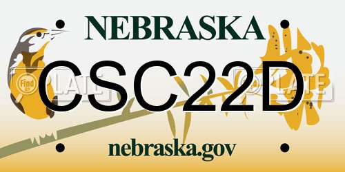 CSC22D Nebraska License Plate