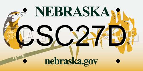 CSC27D Nebraska License Plate