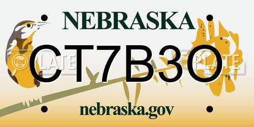 CT7B3O Nebraska License Plate