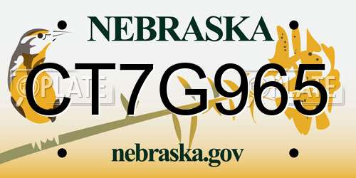 CT7G965 Nebraska License Plate