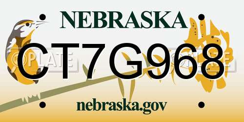 CT7G968 Nebraska License Plate