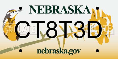 CT8T3D Nebraska License Plate