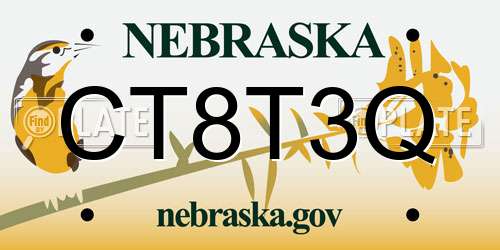 CT8T3Q Nebraska License Plate