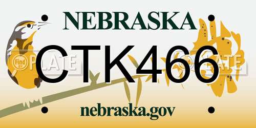 CTK466 Nebraska License Plate