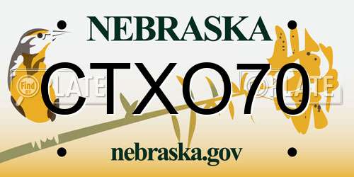 CTXO70 Nebraska License Plate