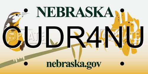 CUDR4NU Nebraska License Plate