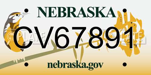 CV67891 Nebraska License Plate