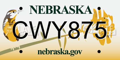 CWY875 Nebraska License Plate